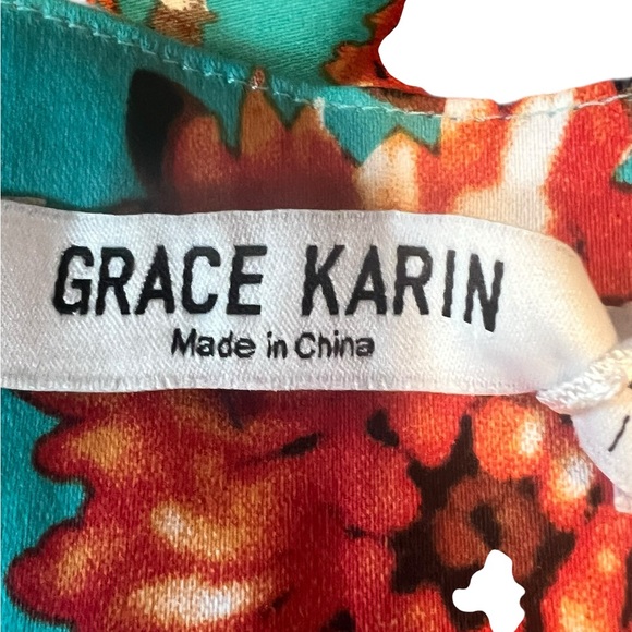 Grace Karin Turquoise and Red Floral Midi Dress Size large nwt - Picture 9 of 10